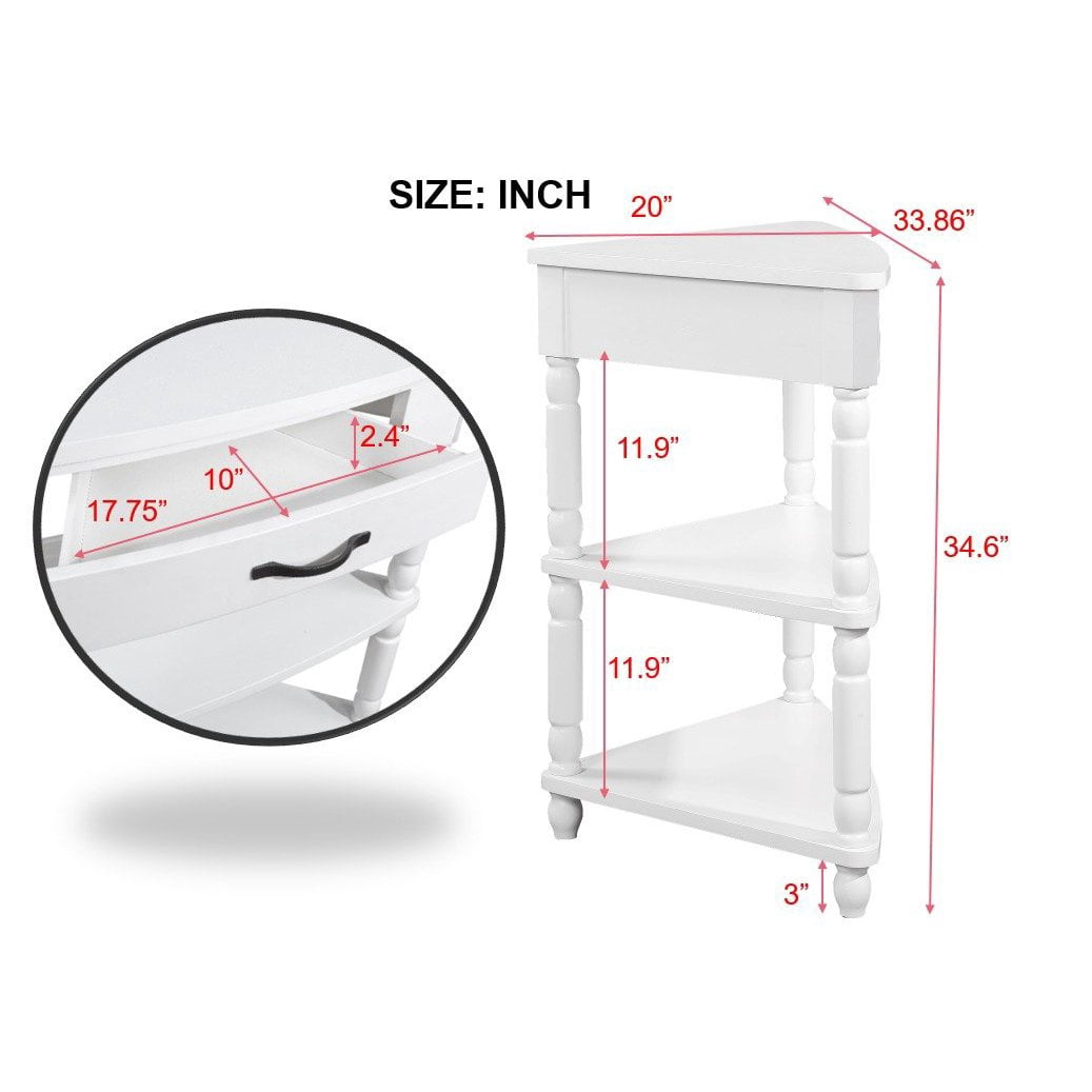 Leumius Small Corner Side Table,Triangle Corner Table 3 Tier End Corner Table for Small Spaces,Living Room,White