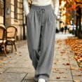 thumbnail image 4 of Wide Leg Sweatpants for Women Drawstring Lounge Pants Straight Leg Sweat Pants with Side Pockets and Front Seam Detail, Gray, M, 4 of 5