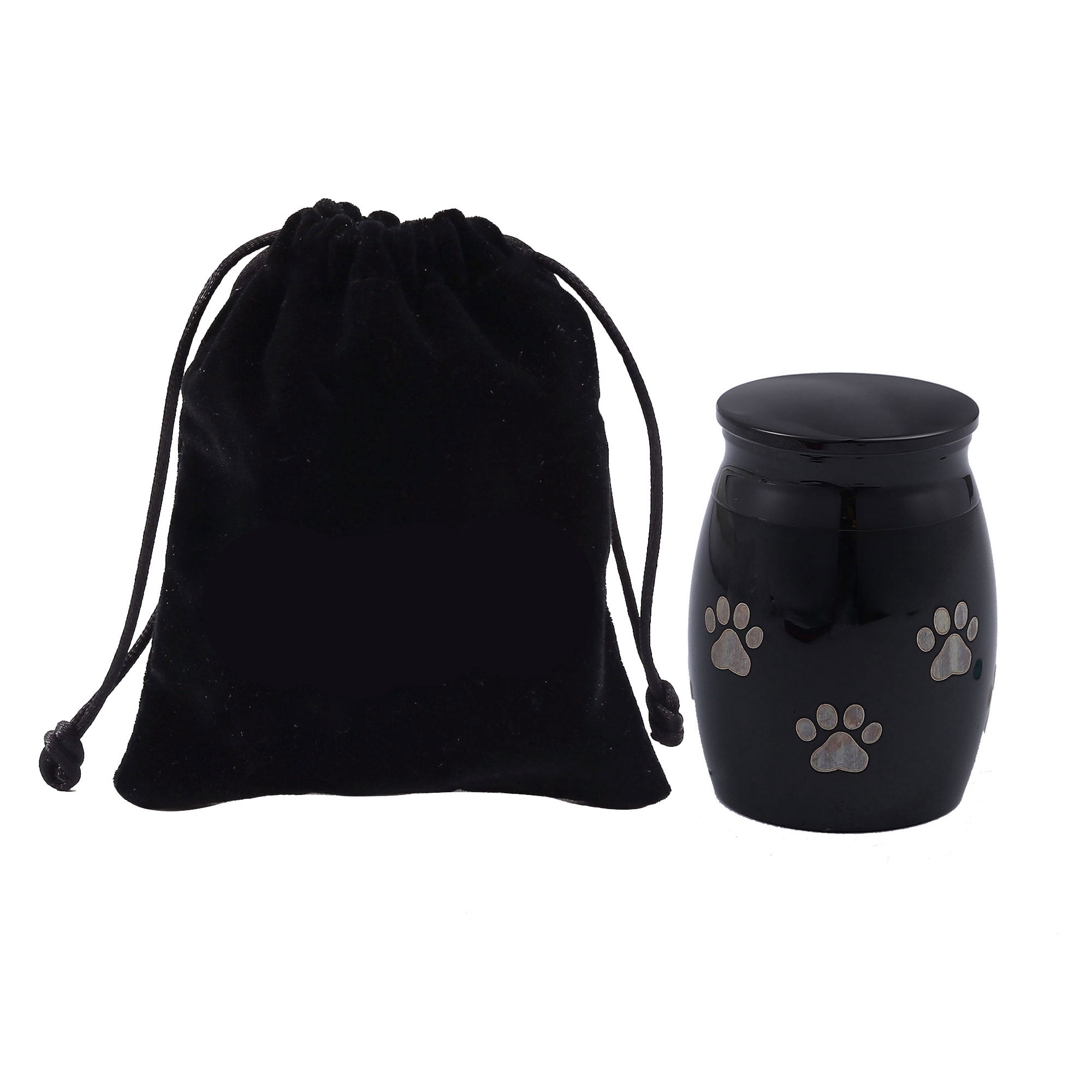 Black Mini Sized Funeral Pets Ashes Cremation Urns for Dog Cat Keepsake Stainless Steel Warterproof Paw Pet Memorial Ash Container with Free Anavia Pouch