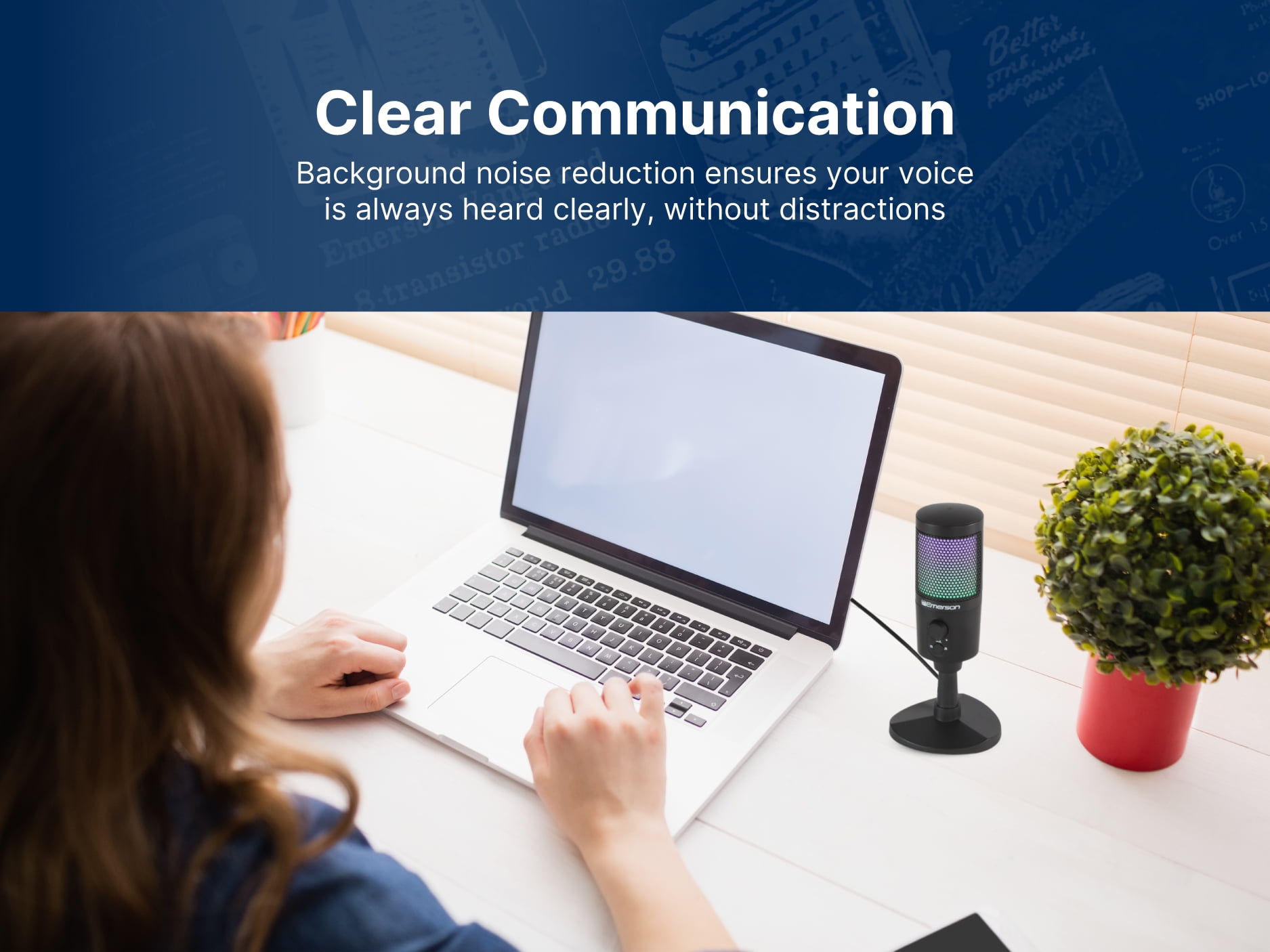 Emerson USB Gaming & Streaming Microphone with RGB Lighting with Tap-to-Mute
