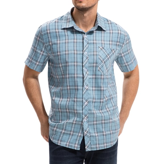 Onimisc Mens Plaid Short Sleeve Button Down Shirts 100% Cotton Regular Fit Casual Gingham Shirts
