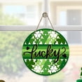 thumbnail image 7 of XIBUFE Happy St Patricks Day Sign Front Door Decor,Green Shamrock Clover Horseshoe Farmhouse Wood Door Hanger,Spring Rustic Wooden Wreath Pediment Plaque Outdoor Indoor Wall Hanging Decor, 7 of 7