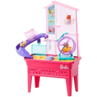 Barbie World Hamster Pet Playground Playset with 9 Pieces Including Wheel, Hamsters, & Food Accessories