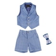 thumbnail image 2 of Wuxian Toddler Boys Stylish Formal Suit Classic Plaid Print Button Down Sleeveless V-Neck Vest Tops Flat Front Shorts With Headband Child Kids Wedding Gentleman Tuxedo Outfits Sets,Sky Blue,2-3 Years, 2 of 9