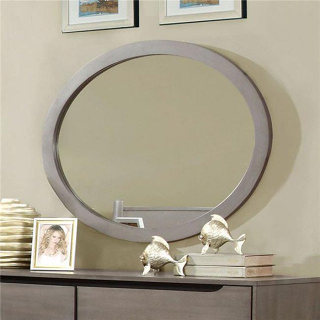 Benzara BM123542 Lennart Ovale Gris Miroir Commode