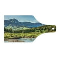 thumbnail image 2 of Landscape Cutting Board, Mountain Vista Thick Forest Trees Mountain Flowing River Grass Cloudy Sky Valley, Tempered Glass Cutting and Serving Board, Wine Bottle Shape, Multicolor, by Ambesonne, 2 of 5