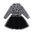 thumbnail image 4 of XinLfly Girls' Suit Check Mesh Ruffle Dress Red and Black White Plaid Long Sleeve with Button One Piece Fluffy Skirt with Belt,Black,3-4T, 4 of 8