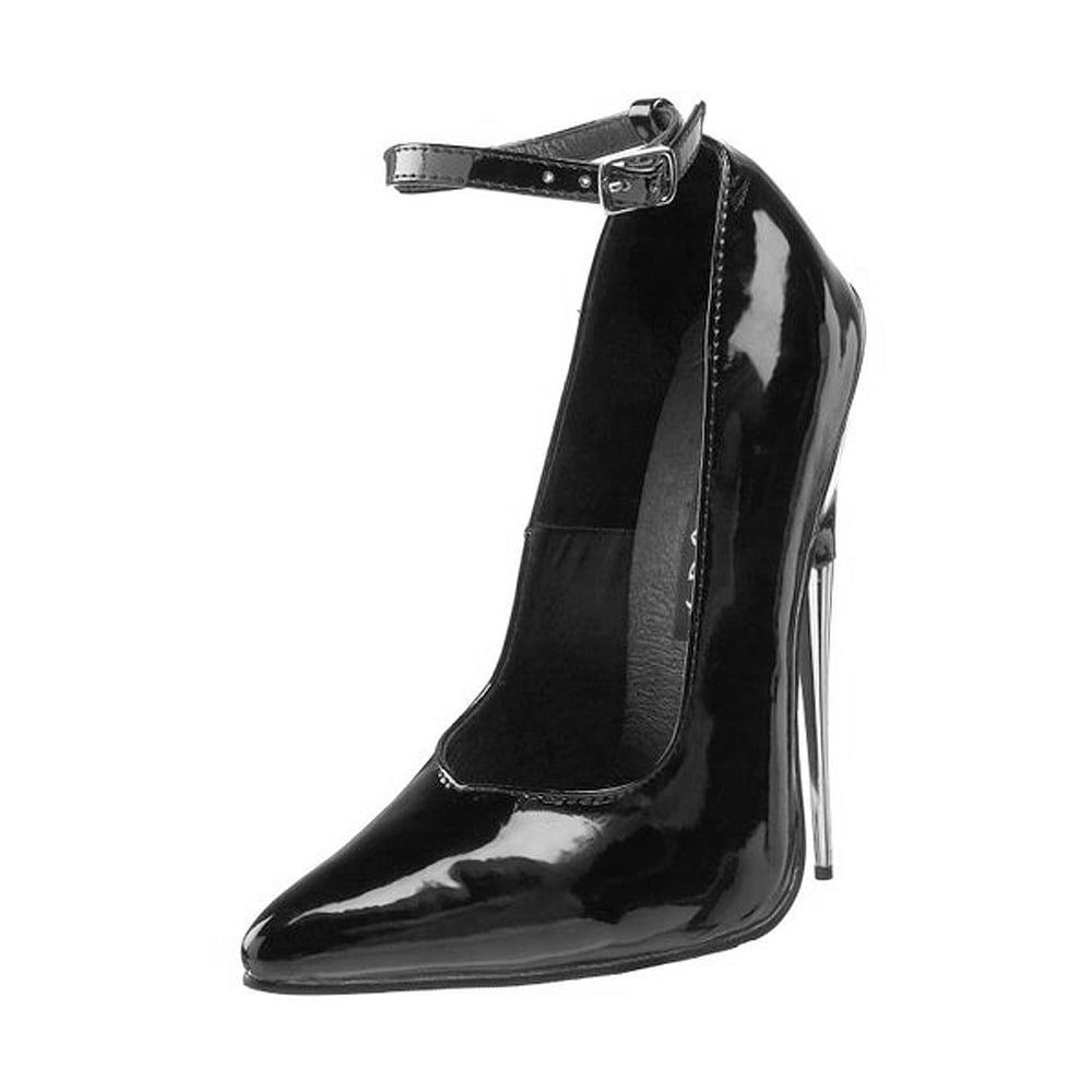 Devious - Womens Black Fetish Pumps 6 Inch Stiletto Heels Ankle Strap Shoes Pointed Toe