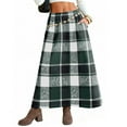 thumbnail image 5 of FRSASU Women's Maxi Skirt Spring Casual Flowy Elastic High Waist Wool Plaid A-Line Long Skirt with Pocket Green, 5 of 7