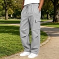 thumbnail image 3 of BXJX Boys Cargo Sweatpants Size 10-12 T, Elastic Waist Multi-pocket Open Bottom School Pants with Drawstring Gray, 3 of 8