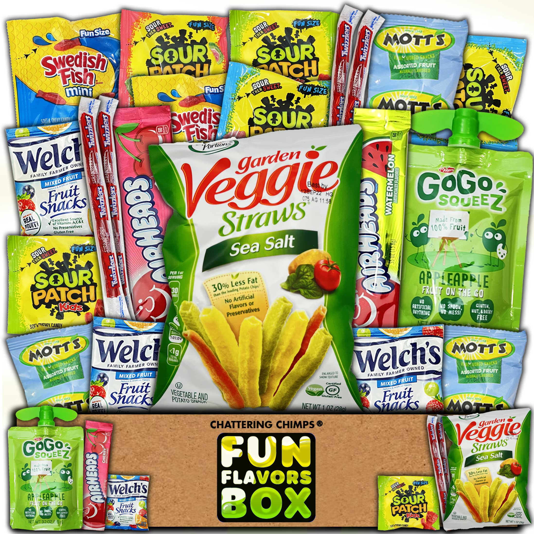 Fun Flavors Box Healthy Snacks (20 Count) Gluten Free Care Package Snack Gift Box Sampler