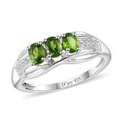 Shop LC Chrome Diopside Oval 925 Sterling Silver Platinum Plated 3 Stone Ring for Women Jewelry Size 8 Ct 0.57 Mothers Day Gifts for Mom