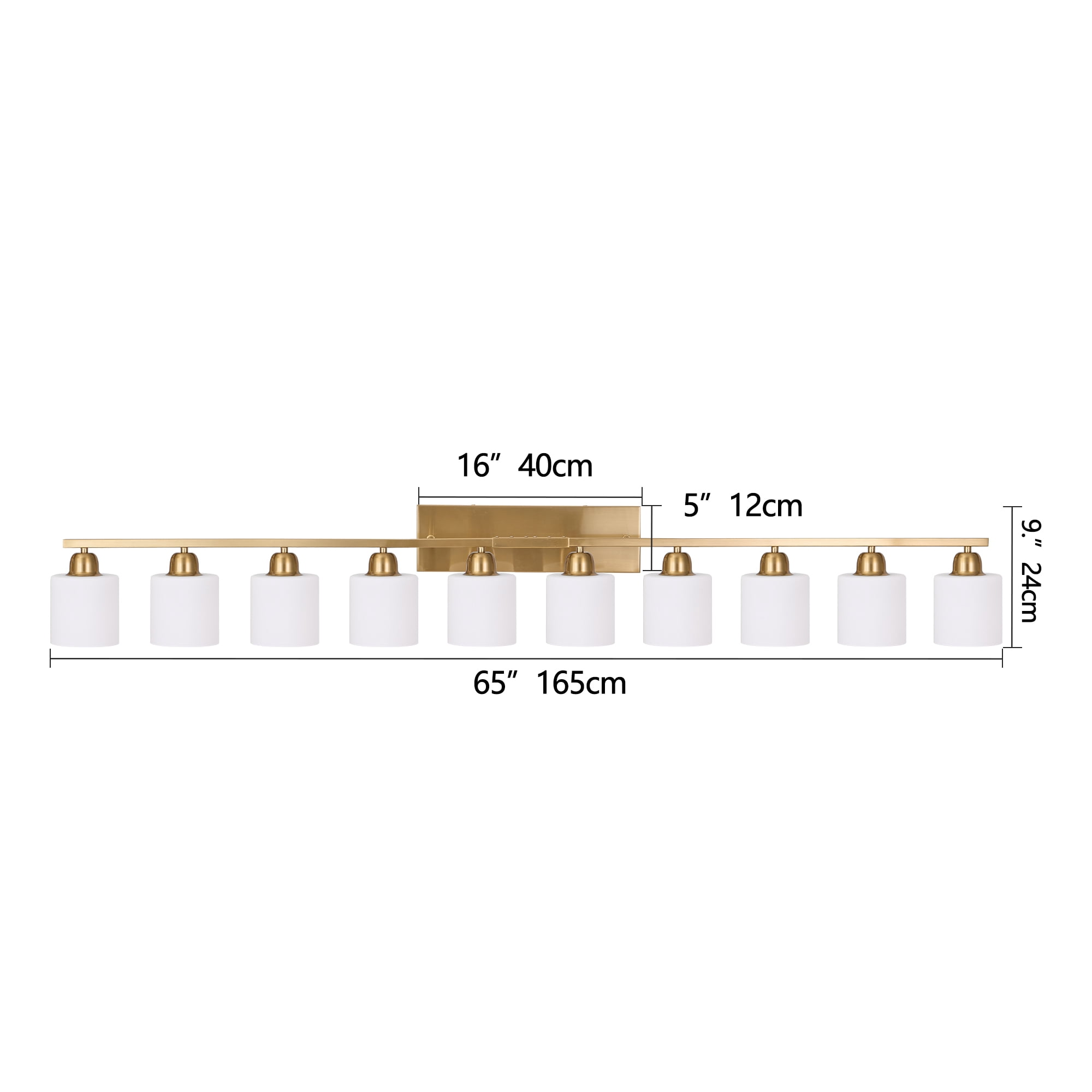 Leumius 10-Light Bathroom Vanity Light Fixture, Modern Vanity Light Over Mirror, Wall Sconces with Milky White Frosted Glass Shades for Mirror, Bathroom, Bedroom and Hallway Gold (No Bulbs)