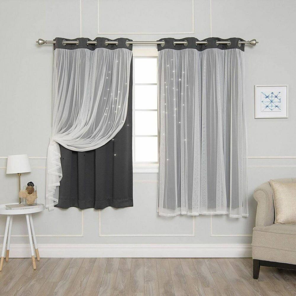 Best Home Fashion Tulle Overlay Star Cut Out Blackout Curtains