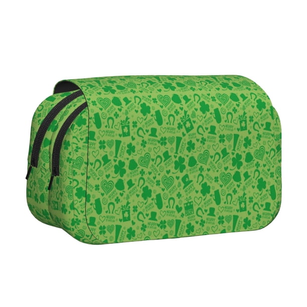 Disketp St Patrick's Day Estuche de Lápices de Doble Capa con Tapa Abatible y Cremallera, Organizador Escolar para Adolescentes y Adultos