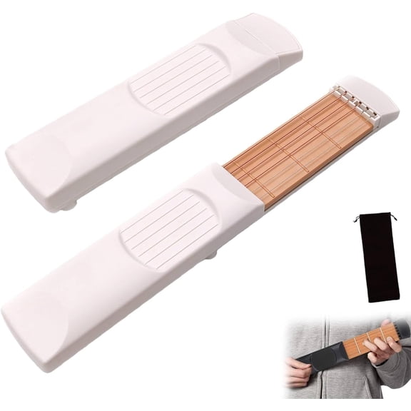 Portable Mini 6-Fret Guitar Trainer, 6 Fret Guitar Practice Tool Gadget Chord Trainer, Lightweight Handheld Trainer for Beginner Practice and Music Enthusiasts with Velvet Bag (White)