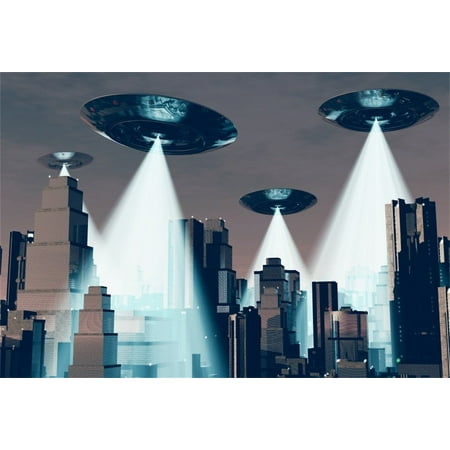 Image of GreenDecor 7x5ft UFO Backdrop Flying Saucer Photography Background Science Fiction Planet Alien Spacecraft Alien Invasion City Kid Boy Child Artistic