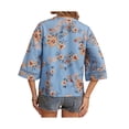thumbnail image 5 of Seyurigaoka Womens Summer Tops Boho Floral Printed 3/4 Sleeve V Neck Shirts Casual Hollow-Out Patchwork Loose Blouses, 5 of 6