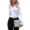 thumbnail image 2 of Satin Blouses for Women Casual Long Sleeve Button Down Shirts Dressy Business Work Tunic Top White XL, 2 of 9