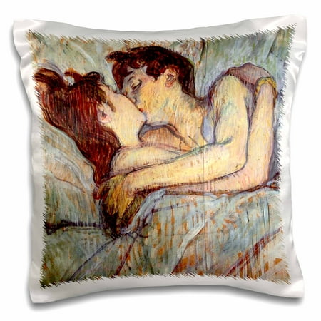 3dRose In Bed the Kiss - famous painting by Toulouse-Lautrec - blue romance romantic couple kissing love - Pillow Case, 16 by