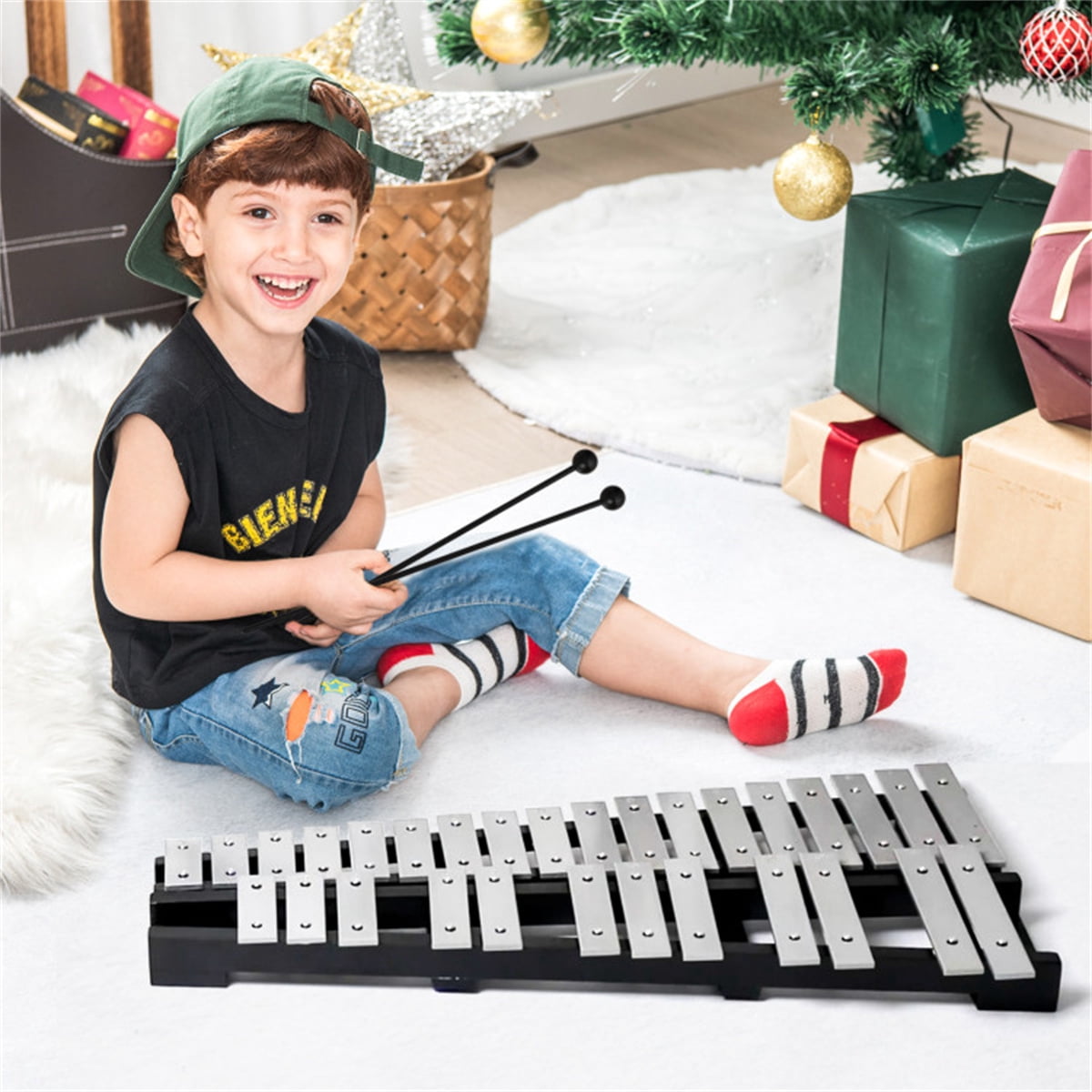 30 Notes Percussion Glockenspiel Adjustable Stand 23in-38in 22.5x14.5in Surface 10.8lbs Aluminum Bells 2.5 Octave Range Beginner Practice Kit Mallets Drumsticks 8in Pad Music Stand Carrying Bag