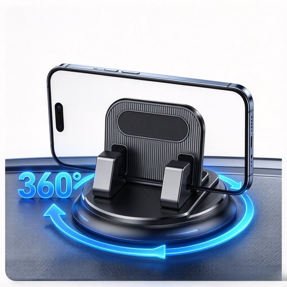Silicone Car Phone Holder for Dashboard, 360° Rotating Non-Slip Pad Mount, 4.13" Universal Stand for iPhone Samsung Android, Black.