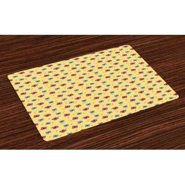 Floral Placemats Set of 4 Polka Dotted Background with Doodle Style Blooming Flowers Feminine Spring Pattern, Washable Fabric Place Mats for Dining Room Kitchen Table Decor,Multicolor, by Ambesonne