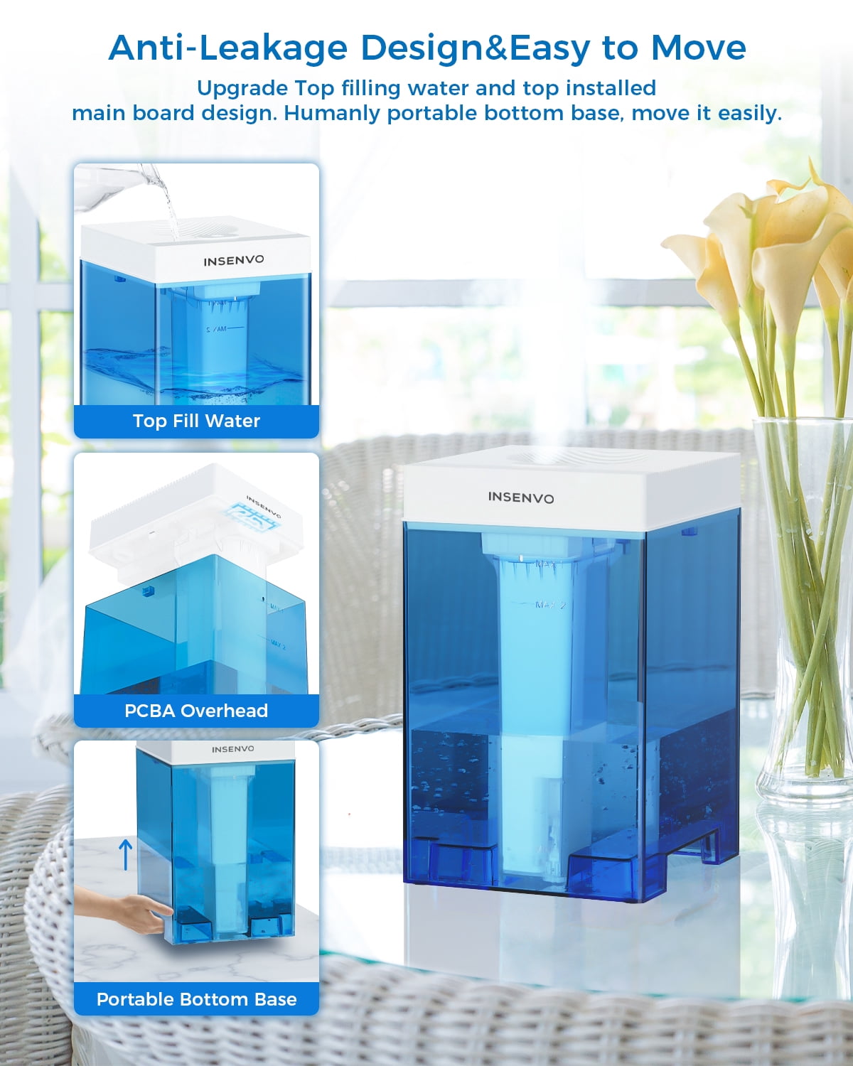 7.5L Humidifier with Anti-leak Design & Top Fill, Ultrasonic Cool Mist Air Humidifiers, Disassemble & Clean Easily, Auto Shut-off, Blue