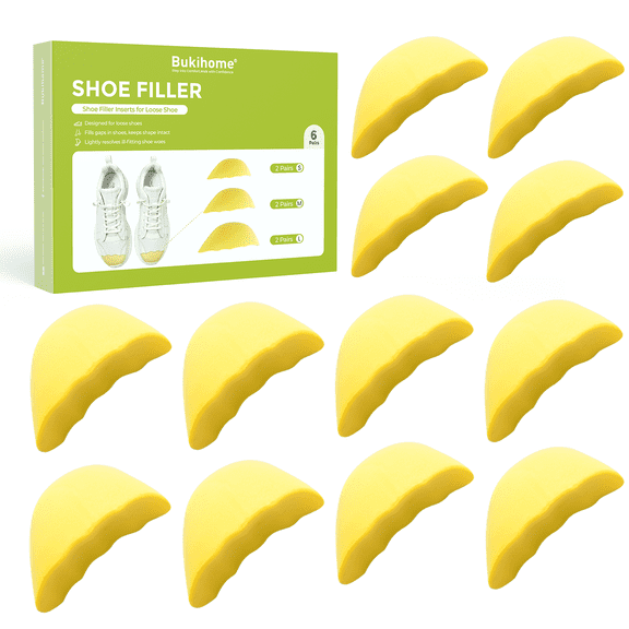 Bukihome 6 Pairs Shoe Filler Inserts for Too Big Shoes Anti Slip Soft Sponge Unisex,Yellow