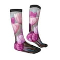 thumbnail image 3 of Picia Women Crew Soft Moisture-wicking Socks Purple And Pink Tulip Bouquet Pattern Design Cotton Socks, One Size fit All, 3 of 9