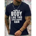 thumbnail image 6 of Men's Casual Crew Neck T-Shirt - Funny 'Do You Need Hair When You're This Good?' Print, Navy Blue, Short Sleeve, Lightweight Polyester Fiber, Suitable for Spring and Summer, 6 of 9