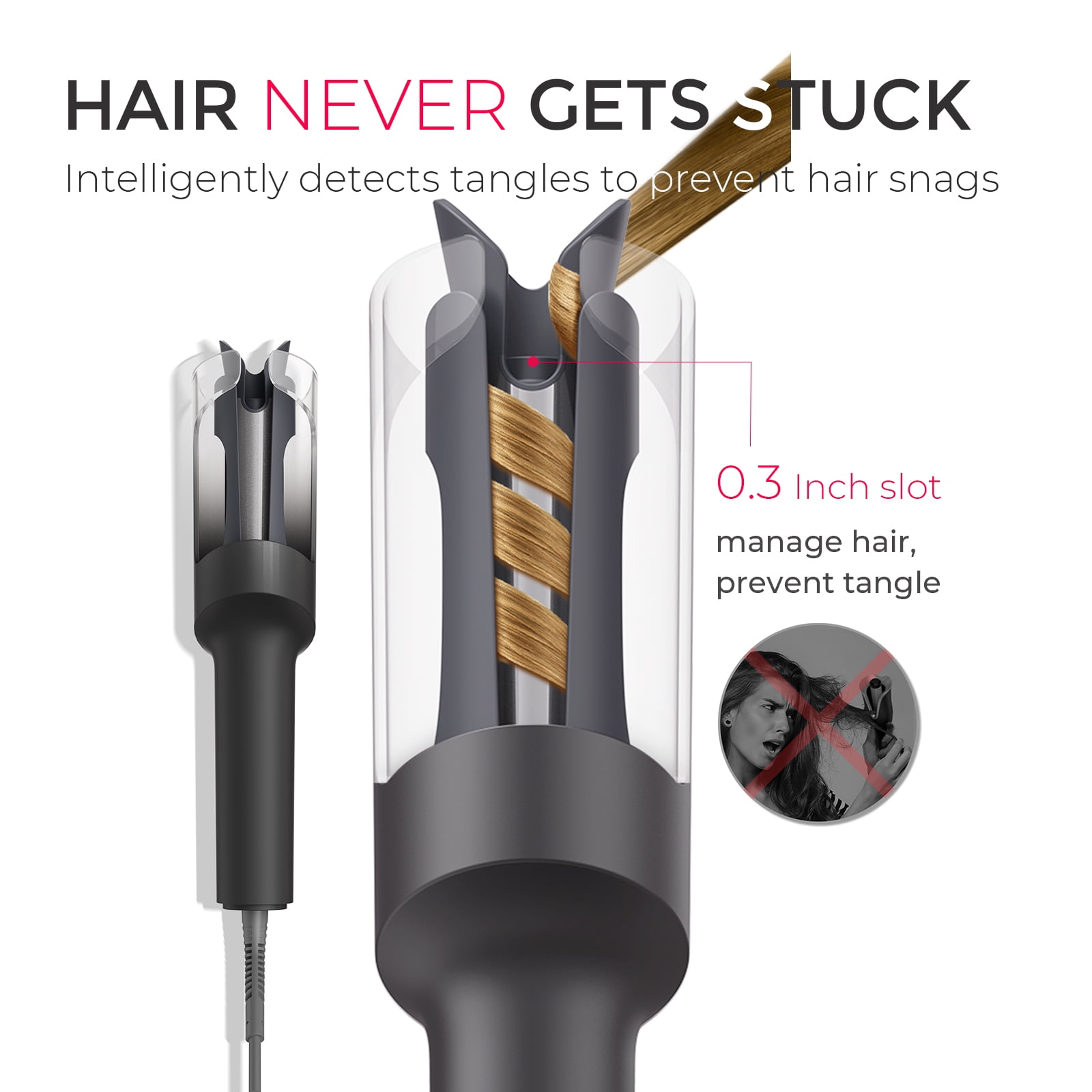 TYMO CURLPRO Automatic Curling Iron, Rotating Curling Wand for Lasting Beach Waves, 500M Ionic, Dual Voltage & Lightweight, 1 inch, Black Fade
