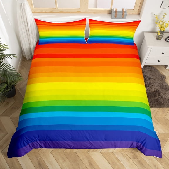 Erosebridal Rainbow Comforter Cover Twin, LGBT Love Pride Bedding Twin Size, Colorful Stripe Bedroom Set, Lightweight Room Decor, 2 Pieces (No Comforter)
