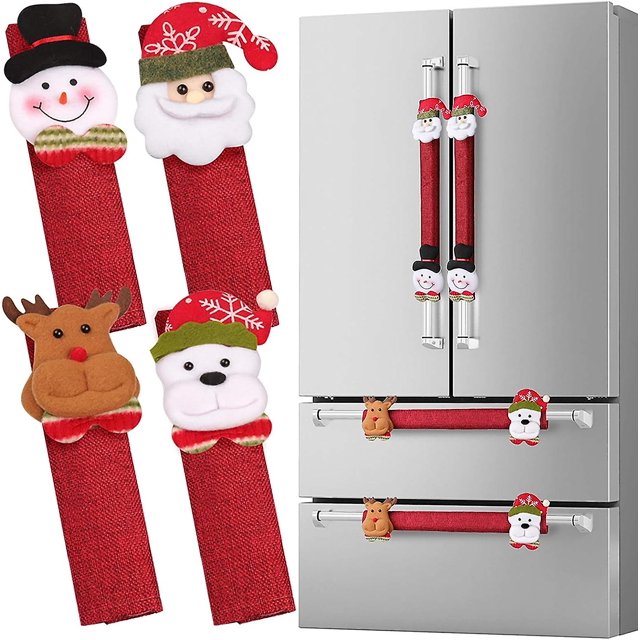 Juego de 8 cubiertas para manijas de puertas de refrigerador, cubiertas para electrodomésticos de cocina con muñeco de nieve de Papá Noel, protector para manijas de puertas para refrigerador, hor
