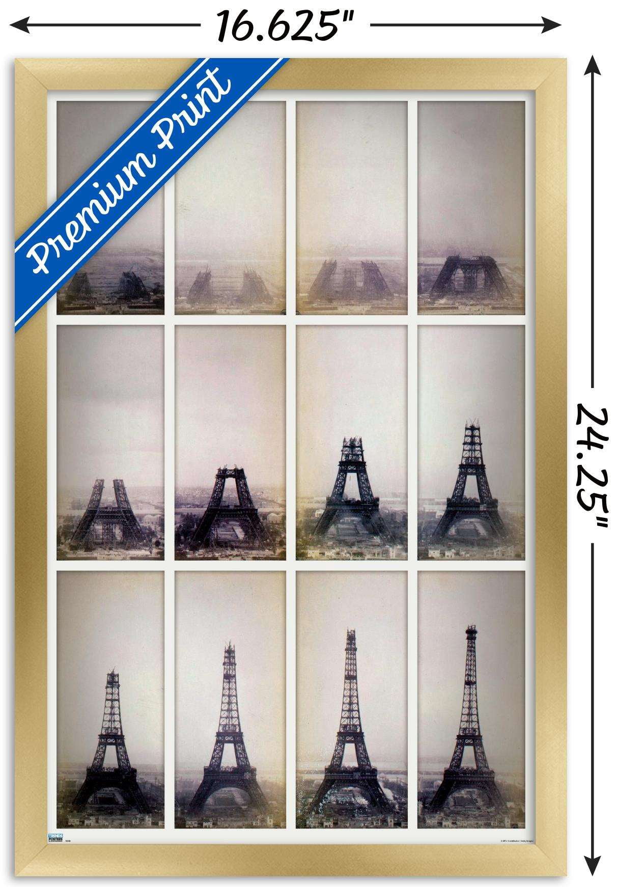 Eiffel Tower Construction Time Lapse Wall Poster, 14.725" x 22.375", Framed