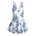 thumbnail image 4 of COEQINE Girls One Piece Bathing Suit with Skirt Bottom, Scoop Neck Tankini Style Pretty Swim Dress Beach Swimwear for Girls 10-11 Years, Machine Washable, Blue White Floral, 4 of 8
