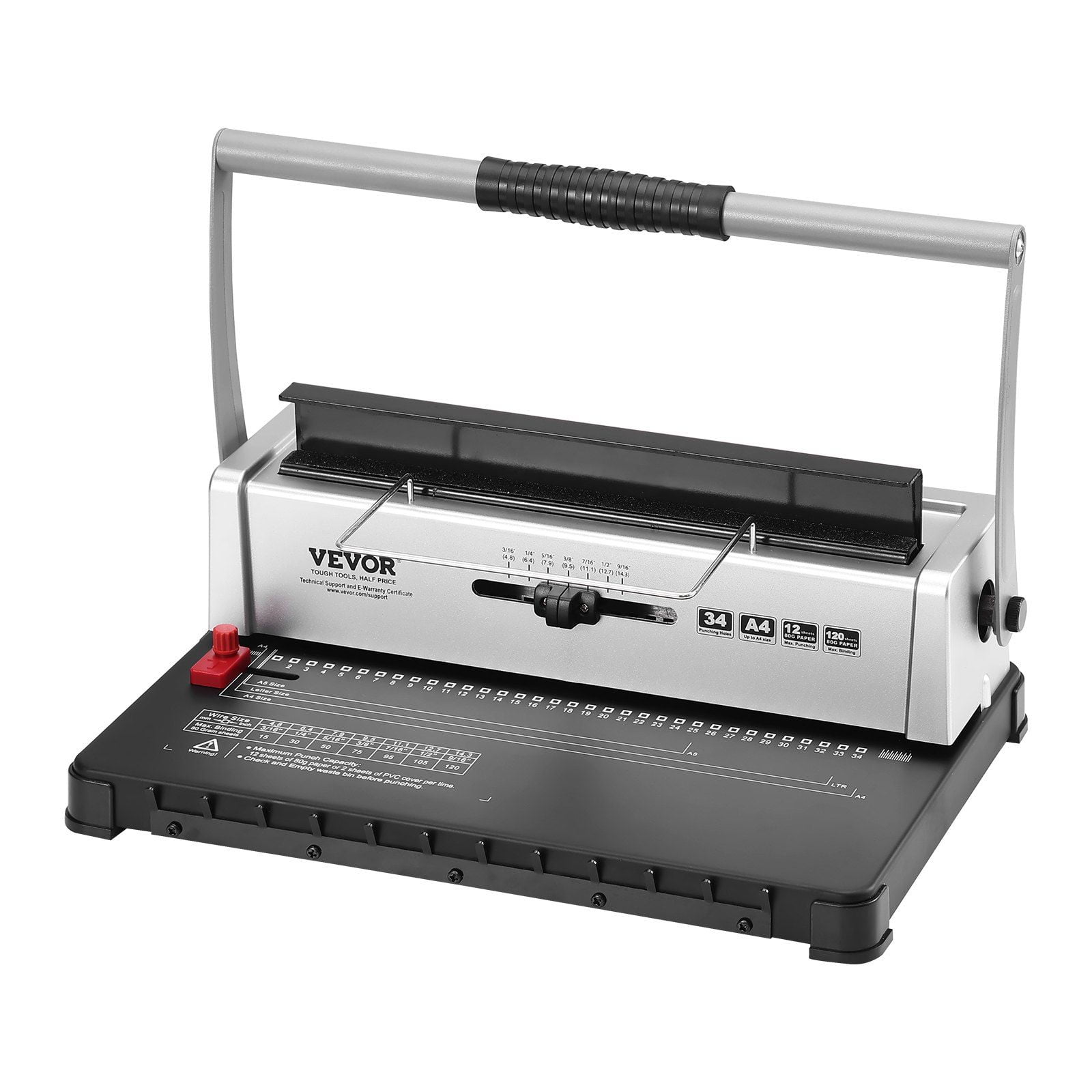 Manual Spiral Coil Binding Machine 34-Holes, Book Binder for 120 Sheets, 3/16"-9/16" Adjustable Plastic Coils, Compatible with Letter A4 A5 Paper