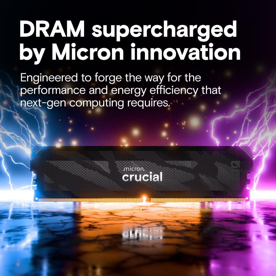Crucial Pro CP2K16G64C32U5B DDR5 RAM 32GB Kit (2x16GB), 6400MHz CL32, Overclocking Desktop Gaming Memory, Black