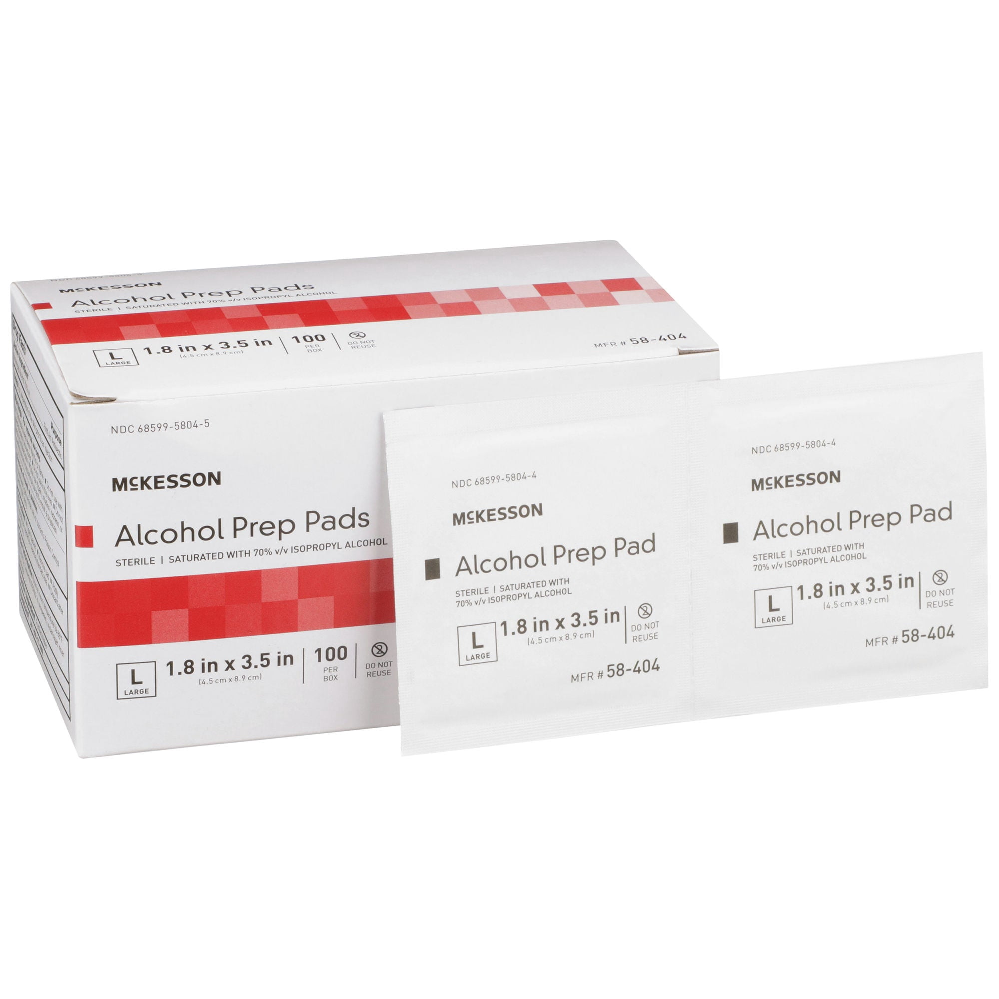 McKesson Alcohol Prep Pads - Sterile Disinfecting Wipes, 1 4/5 in x 3 1/2 in, 100 Count, 1 Pack
