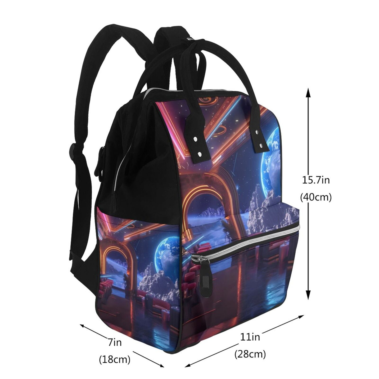 Fuzoiu Futuristic Bar Space View Print Diaper Bag Backpack,Baby Essentials Travel Tote,Multi function Waterproof Diaper Bag, Travel Essentials Baby Bag - Unisex