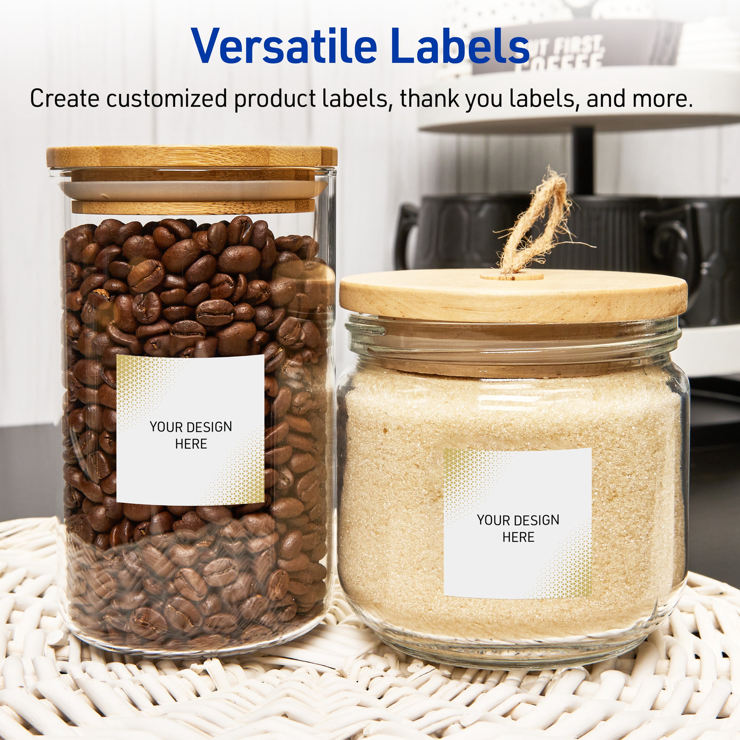 Avery Labels, 3" x 3", Glossy White, Gold Blush Design