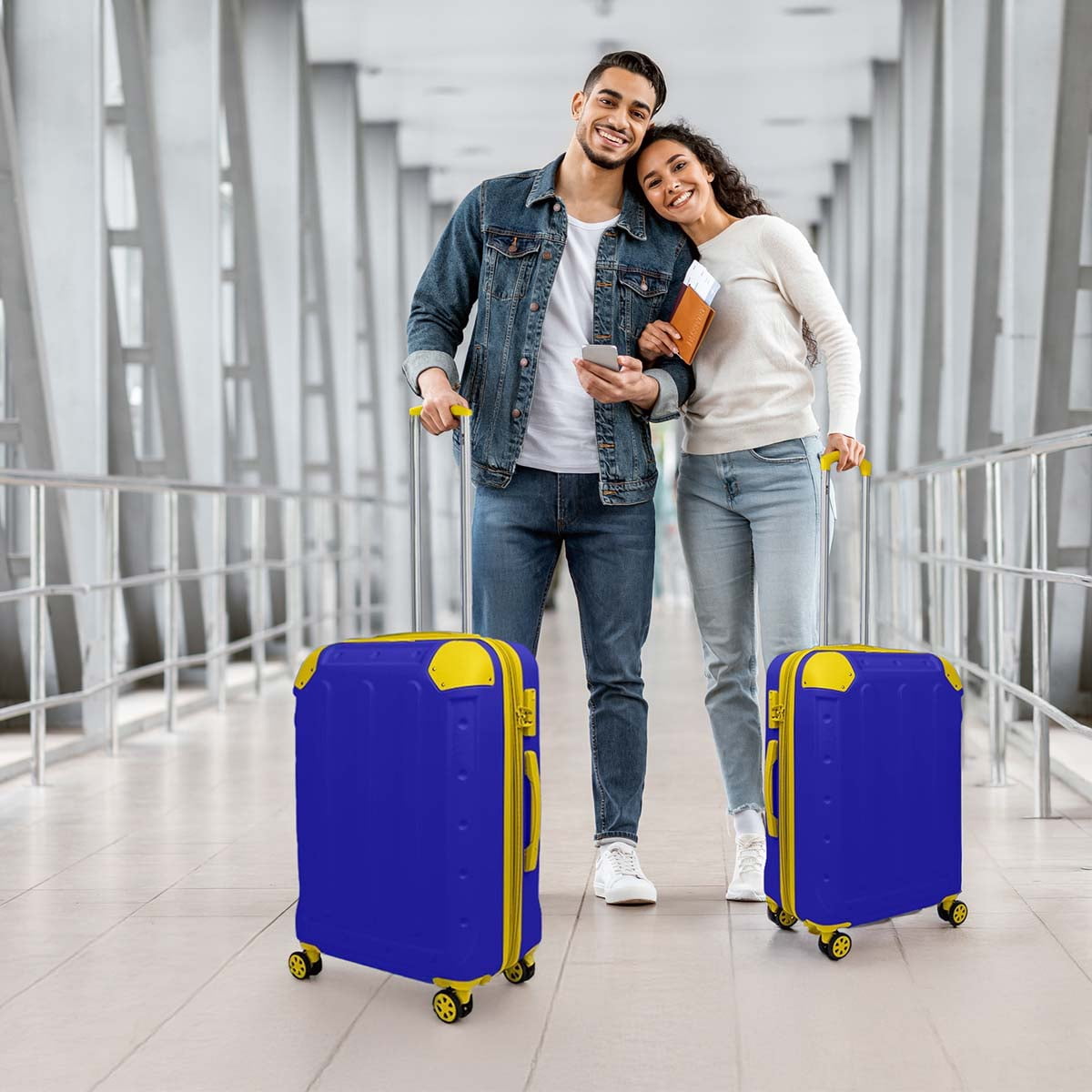 3 Piece Hardside Luggage Set, Expandable ABS Spinner Suitcases (20/24/28) – Lightweight & Scratch-Resistant Travel Luggage, Blue -EL2401