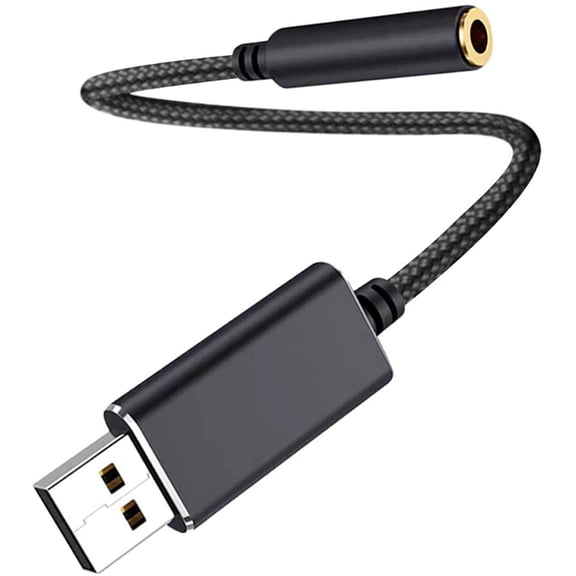 USB to 3.5mm Audio Jack Adapter,USB External Sound Card Audio Adapter with 3.5mm Headphone and Microphone Jack(Black/20cm)