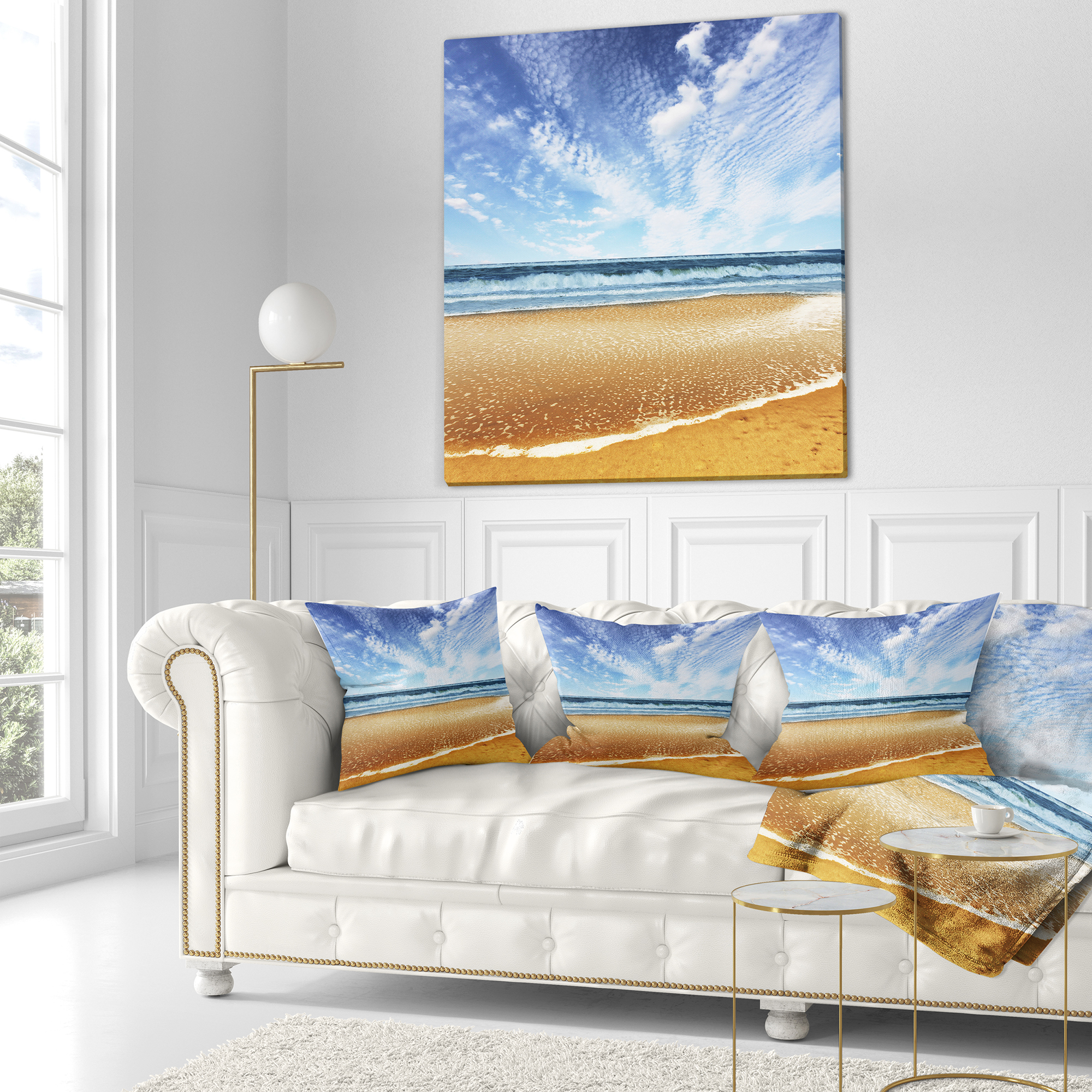 Designart Beautiful Sea under Bright Sky - Seashore Throw Pillow - 18x18