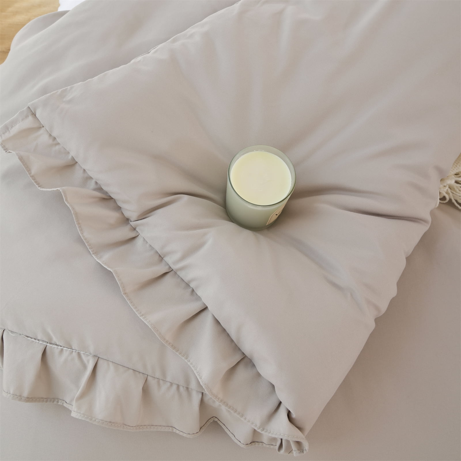 SPRINDAY King Size Comforter Set For Adult, 3 Piece Ruffle Oatmeal Bedding Comforter Set All Season