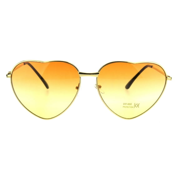 Oceanic Gradient Lens Heart Shape Valentine Love Metal Rim Sunglasses Orange Yellow