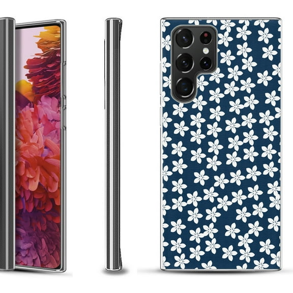 Slim-Fit Fashion Gel Phone Case for Samsung Galaxy S22 Ultra 5G, by OneToughShield ® - Flower/Blue