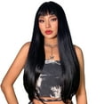 thumbnail image 5 of Long Black Wig Human Hair with Bangs and Wig Cap Glueless Straight Natural Wigs 26 Inch, 5 of 5