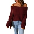 thumbnail image 2 of Seyurigaoka Off-Shoulder Sweaters for Women Slim Fit Long Sleeve Knit Pullovers Cold Shoulder Sweaters Jumper Tops Streetwear, 2 of 5