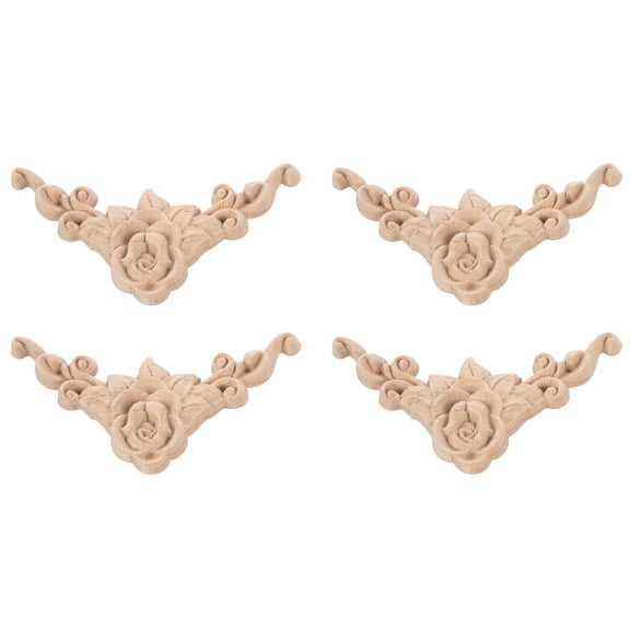 4pcs 8*8cm Wood Carved Corner Onlay Applique Door Cabinet Unpainted European Style
